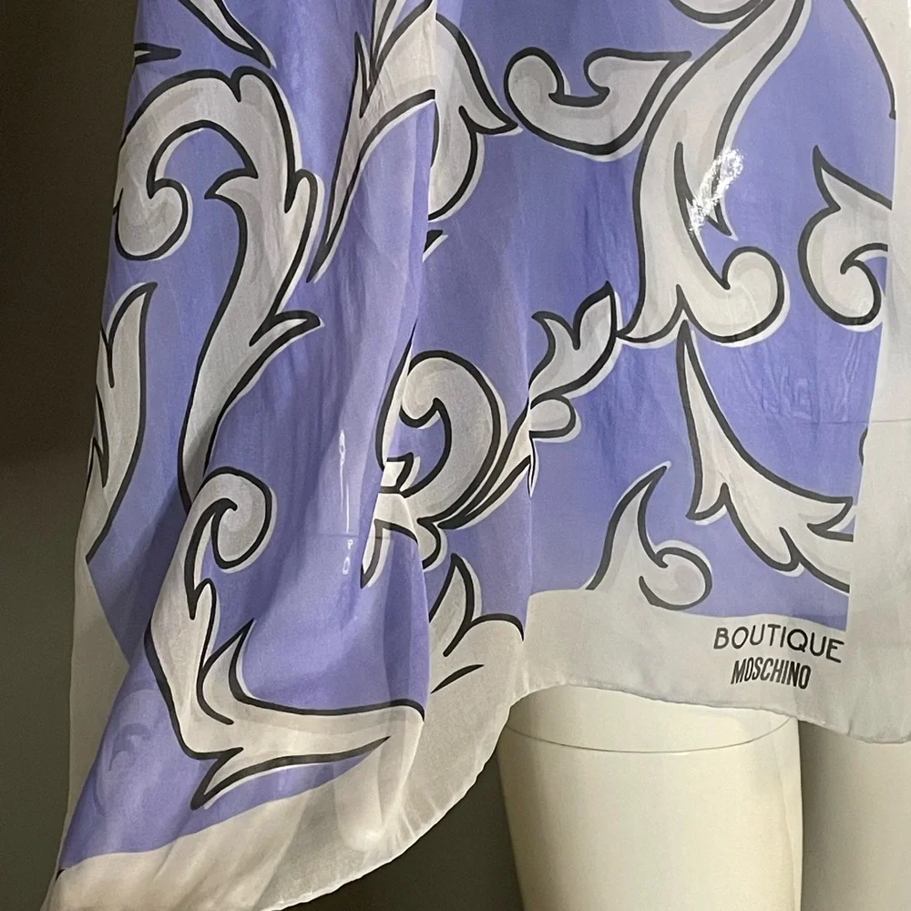 Gorg Moschino Boutique Sheer Silk Scarf Lilac Print Large 15 x 60 In Exc Cond